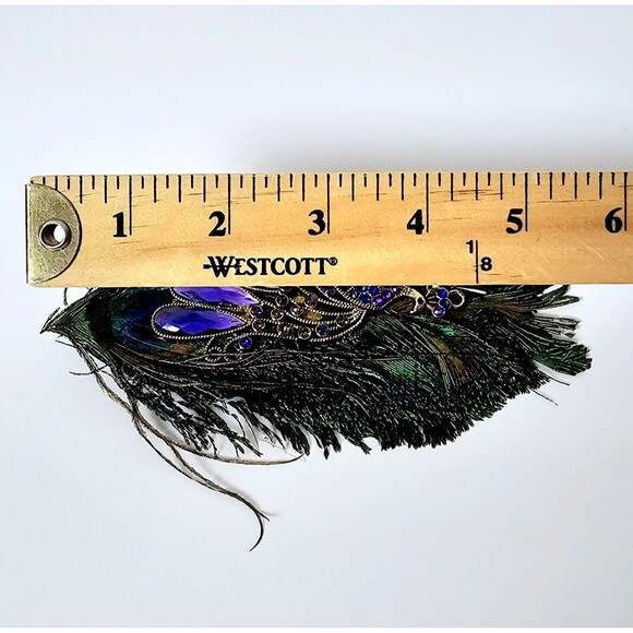 Artisan Peacock Brooch Pin Inlay Crystals Hand Crafted 5.75" Multicolor VTG OOAK - Picture 4 of 8